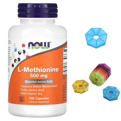 L-Methionine Compatible With NOW Foods, 500 mg, 100 Capsules + Bonus Pill Organizer, Pill Case 7 Days