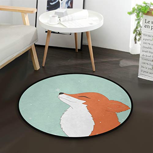 Mnsruu Tapis rond pour salon, chambre à coucher, motif renard, flocon de neige, 92 cm de diamètre