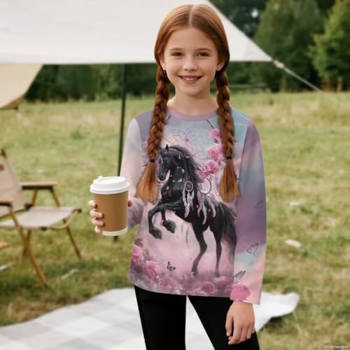 Image of WELLFLYHOM Long Sleeve T-Shirt for Boys Girls 3-16 Years Old Tee Tops Crewneck Pullover Shirts Fall Outfits