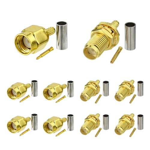 Eightwood SMA Crimp Set SMA macho SMA fêmea Crimp conector Set SMA cabo conector conector montagem 10 peças para RG316 RG174 RG188 LMR100 Low Loss cabo coaxial Pigtail