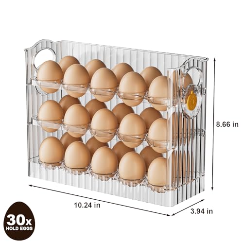 Image of Egg Holder for Fridge, 3 Tiers Egg Organizer for Refrigerator, Eggs Holder Countertop with Timers, Space-Saving Eggs Dispenser for Refrigerator, 30 Eggs Container for Refrigerators