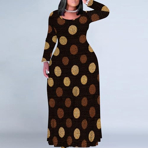 Image of PinkPatty Plus Size Maxi Dresses for Women Long Sleeve Crew Neck Sundress Casual Fall Dress with Pockets