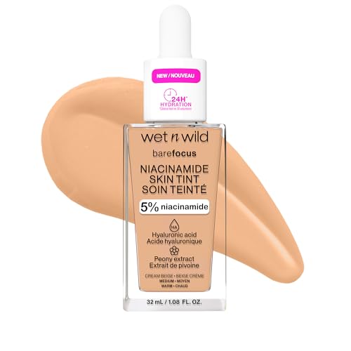 Image of wet n wild Bare Focus Skin Tint, 5% Niacinamide Enriched, Buildable Sheer Lightweight Coverage, Natural Radiant Finish, Hyaluronic & Vitamin Hydration Boost, Cruelty-Free & Vegan - Cream Beige