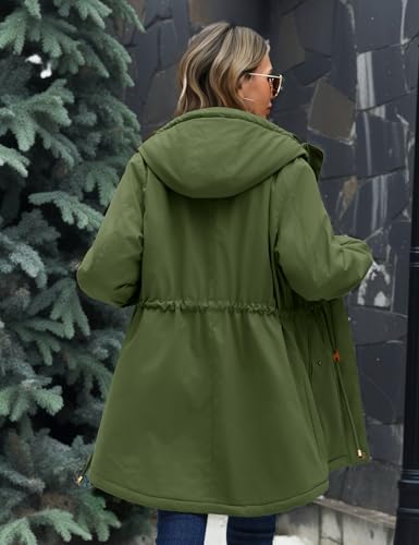 Vancavoo Winterjacke Damen Wintermantel Warm Gefüttert Winterparka Winter Jacket Mäntel Verstellbarer Kordelzug Parka Kapuzenmantel Frauen mit Kapuze,Grün,L