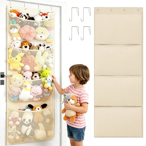 Soft Toy Storage Over The Door Organiser with 4 Large Mesh Pockets