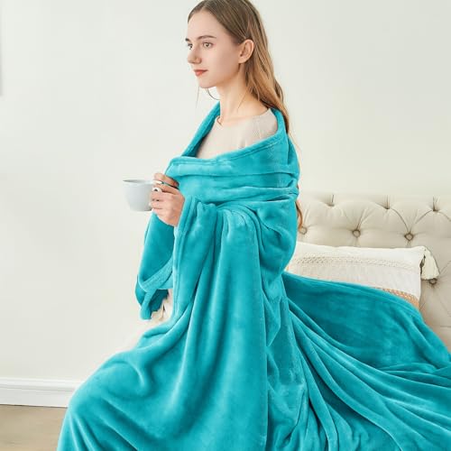 Image of BEDELITE Fleece Blanket Teal Throw Blanket for Couch & Bed, Luxury Plush Cozy Fuzzy Blanket 50 inch x 70 inch, Super Soft Warm Lightweight Fall Throw Blanket for Travel Camping