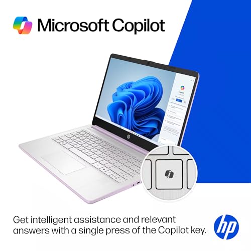 HP 14” Ultra Light Thin Laptop Computer 2026 Premium, MS Office, Copilot AI, 4-Core Intel CPU, 4GB DDR5 RAM, 628GB Storage (128GB UFS+500GB Ext), Long Battery, MarxsolAccessory, Win 11 Pro, Lavender