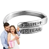 Anillo motivacional: material duradero de plata de ley 925 de alta calidad, joyería profesional de fe sobre el miedo, pieza de aliento, protector | Ayuda fiable para mujeres, hombres y niñas, regalo