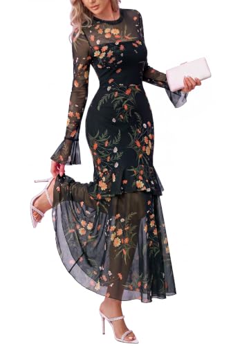 Image of BTFBM Elegant Wedding Guest Dress Long Sleeve Maxi Dresses for Women