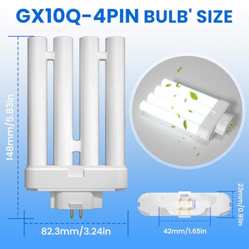 Lustaled 27W FML27-65K CFL Bulb, 6500K Daylight, 4-Pin GX10Q-4 Base Compact Fluorescent Light Bulb, Quad Tubes Replacement Bulb for VERILUX CFML27VLX, 4 Pin CFL Light Fixture- 2 Pack