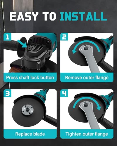 Cordless 125mm Angle Grinder for Makita 18V Batteries, Brushless Motor, Battery Power Grinder Tool, 8500RPM 3 Variable Speed for Grinding, Cutting and Polishing (Without Battery) - Image 6