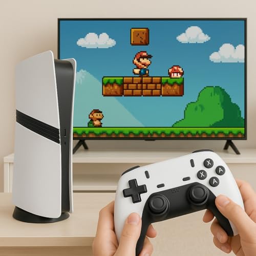 Image of GSH GS5 PRO Wireless Video Game Console-Plug & Play 4K HD Output with 53 Emulators & 45,000+ Games-Game Stick for PC /TV /Projector-Exclusive Edition-Dual Controllers Included (128gb), White