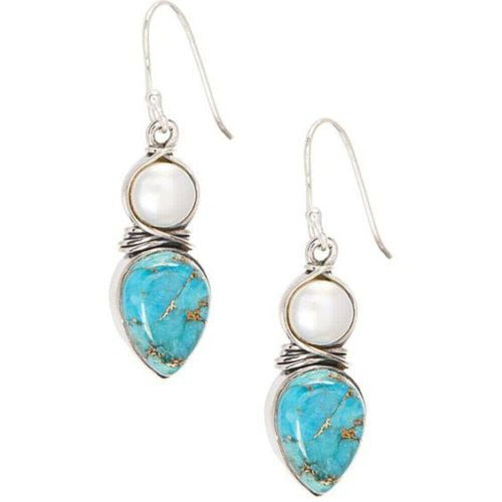 925 Sterling Silver Earring Copper Turquoise & Pearl Cabochon Earring Drop Earring Handmade Earring 