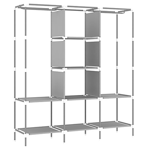 Oumyjia 69 Inches Portable Clothes Closet Wardrobe Non-Woven Fabric Storage Organizer, Side Pockets, Grey, 51 L X 17.5 W X 69 H Inches #TOP5