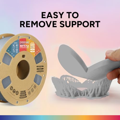 Image of OVERTURE PLA Matte 3D Printer Filament 1.75mm, Matte PLA 1kg Cardboard Spool (2.2lbs), Dimensional Accuracy + /- 0.02 mm (Matte Light Gray)