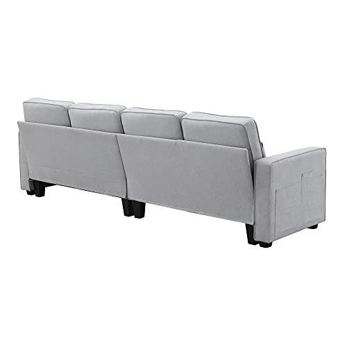 Kevinplus 104" Sectional Sofa Couch For Living Room, Modern 4-Seater Upholstered Sofa Contemporary Couch With Armrest Pockets & 4 Throw Pillows For Apartment Office, Linen Fabric, Light Grey #TOP7