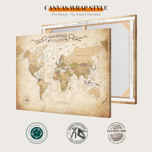 Image of DECORARTS - Oversized Antique Vintage World Map Canvas Wall Art, Extra Large Old World Maps for Wall, Gallery Statement, Hand-Stretched Giclee Print, Handcrafted in USA, 40x30''