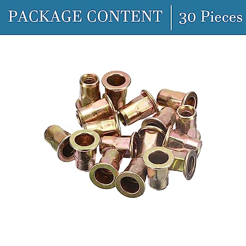 QUARKZMAN M6x15mm Nietmuttern x 30Stk Halb Sechskant Flachkopf für Auto und Möbel [Bronzeton]