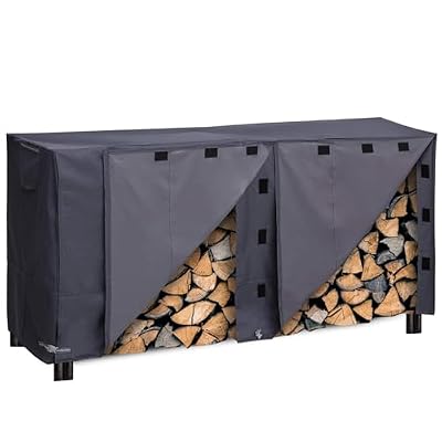 RICHIE Waterproof Firewood Racks Covers, 8FT Logs Wood Storage Outdoor Holder Cover, Heavy Duty 600D Fabric with PVC Coating, Grey