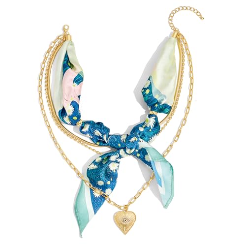 CLASSYZINT Scarf Necklace for Women Layered Necklace with Heart Pendant Gold Snake Chain Fashion Jewelry