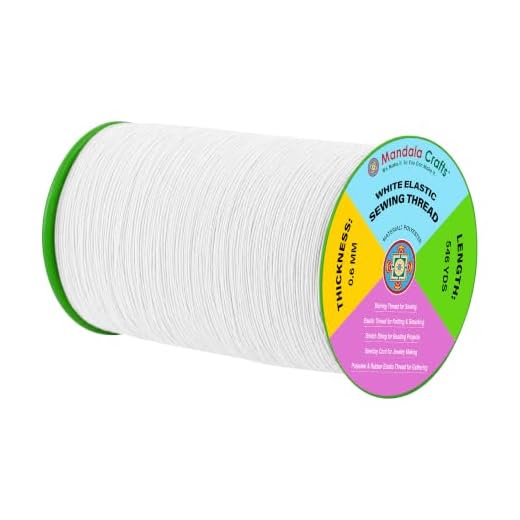 Shirring Elastic Thread for Sewing - White Thin Fine Elastic Sewing Thread for Sewing Machine Knitting by Mandala Crafts 0.6mm 546 Yards