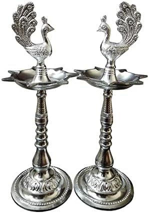 DSA silver plated puja samai samayi oil lamp diya 12 Inch