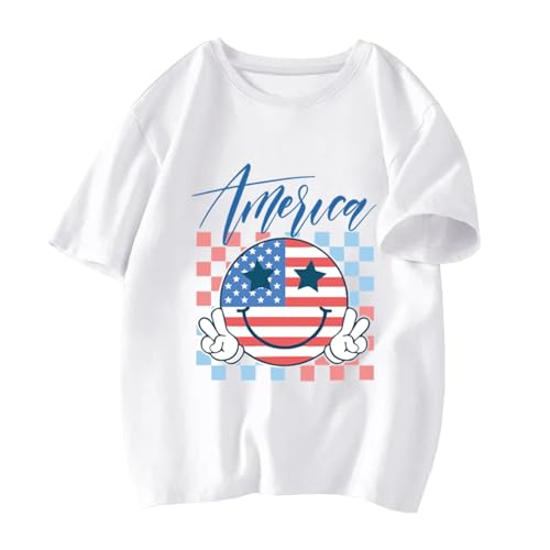 Image of Toddler Boys Girls 4th of July Short Sleeve Shirt - Kids Patriotic American Flag Memorial Day USA Tops 2-7T