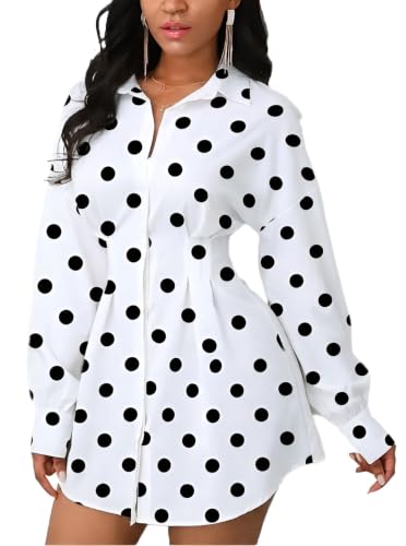 Image of Glozeplus Long Sleeve Button Down Collar Mini Shirt Dress for Women