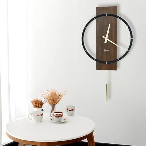 振り子時計 軽量 掛け時計おしゃれ静音 木製 北欧 壁掛け時計モダンデザイン 金属振り子 ファッション 小型 贈り物 オフィス 幅約30cm*長さ約56cm(振り子を含む) ブラウン [2]