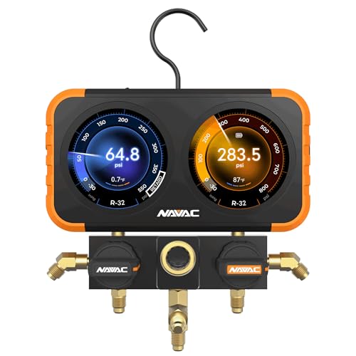 NAVAC N2DX Flex-X Manifold Gauge | HD Color Graphic Interface | Class 0.4 Accuracy | Impact-Resistant Digital Display with Aluminum Body and Rubber Cover | A2L Compatible | 2 Years Warranty