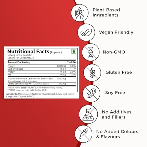 Image of Montmorency Tart Cherry with Celery Seed | Equivalent to 15,000mg of Tart Cherry | Supports Bone & Joints, Healthy Uric Acid Levels & Natural Sleep Cycles | Grown in Michigan, USA - 60 Count (Pack of 1)