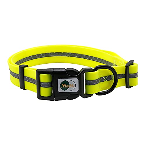 NIMBLE Dog Collar Waterproof Pet Collars Anti-Odor Durable Adjustable PVC & Polyester Soft with Reflective Cloth Stripe Basic Dog Collars S/M/L Sizes (Large (15.35”-24.8”inches), Fluorescent Yellow)