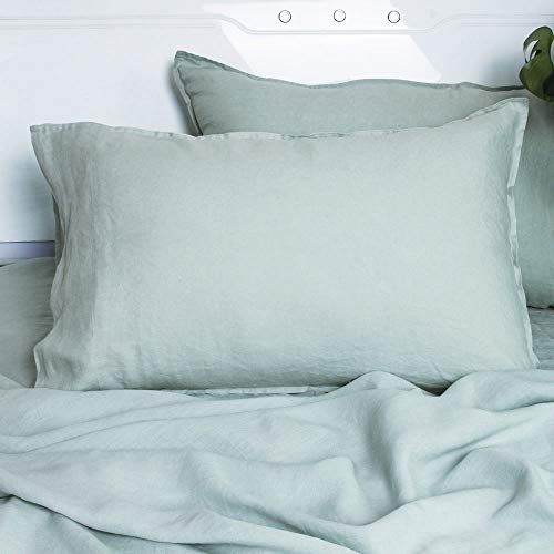 S VICTORY SYMBOL 100% French Natural Linen Bedding Ultra Soft Durable Luxurious Stone Washed 4 Pieces Sheets Set(Water Blue,Queen)