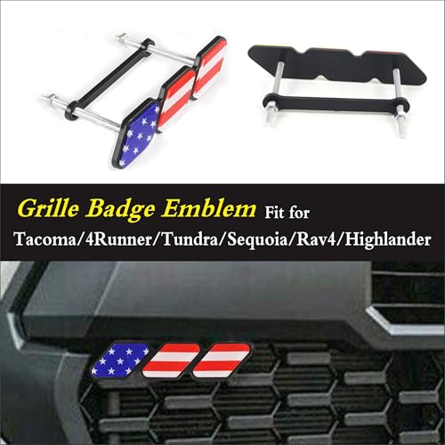 Image of Tri-Color Grille Badge Emblem Decoration Accessories Car Truck Label Compatible for Tacoma 4Runner Tundra Sequoia Rav4 Highlander (Color Flag)