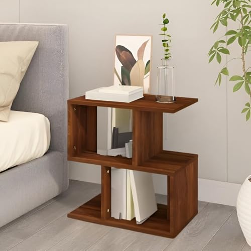 Image of MATTERHORN Engineered Wood Bedside Table with Shelves - Modern End Table for Bedroom & Living Room, DIY Assembly, Teak Brown Finish (50 x 30 x 51.5 cm, Model MOBT-93101)