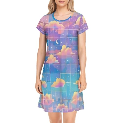 Short Sleeve Round Neck Knee - Above Dresses for Women Embellished with Star Prints - Fashionable Choice for Casual Outings Milkmaid Dress Size L