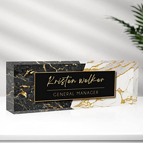 Desk Name Plate Personalized, Premium Marbling Acrylic Desk Name Plate, Personalized Name Plate for Desk, Office Decor for Women or Men Coworkers, Boss, Employee, Teacher