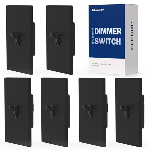 Image of ELEGRP Digital Dimmer Switch for LED /CFL, Toggle Dimmer Switch with Decorative Frameless Design Wallplate, Single Pole /3-Way, UL Listed, 6 Pack, Black