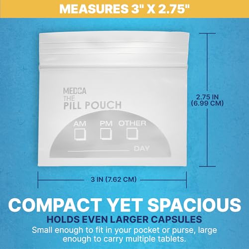 Image of Pill Pouch Bags - (Pack of 100) 3 inch x 2.75 inch Pill Baggies and Disposable Plastic Travel Pill Bags with Write-on Labels