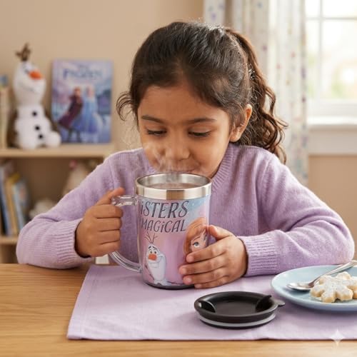Image of SKi Homeware Double Wall Inner Stainless Steel Tea,Coffee, Milk Mug With Handle And Lid For Kids Cherry Mug (Frozen), 350 ML