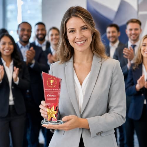 Image of Custom Crystal Trophy Award Personalized Plaque Award with Text Logo Photo Awards Trophies for Employee Recognition Team Graduation Personalized Office Gifts for Boss Coworker Teacher