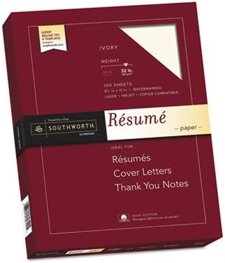 100% Cotton Resume Paper, 32 lbs., 8-1/2 x 11, Ivory, Wove, 100/Box