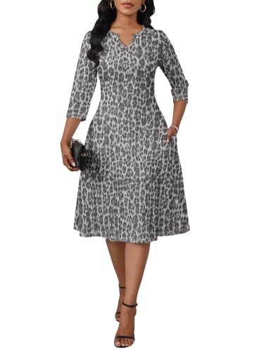 Image of PinkPatty Women's Casual 3 /4 Sleeve Midi Dresses Fit and Flare Church Work Dress with Pockets