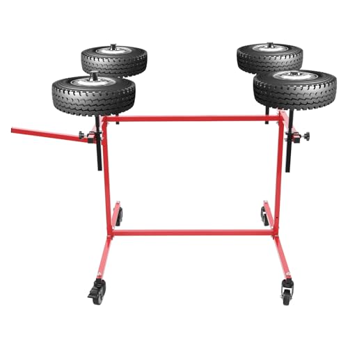 Wiefiche Arbre à jantes rotatif pour voitures - Support de peinture portable avec 4 roues universelles (2 avec freins) - Support de réparation jusqu'à 100 kg - Rouge