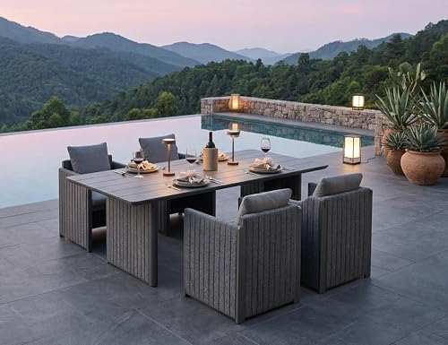 Image of PURPLE LEAF Outdoor Dining Set 5 Pcs with Olefin Cushion Armchairs Grey