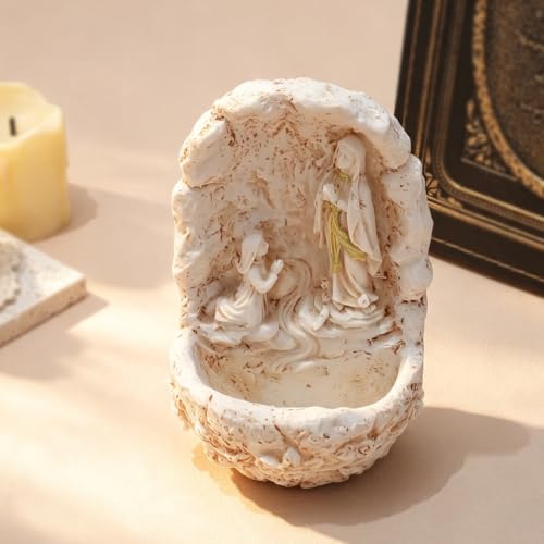 Image of KOMI Our Lady of Lourdes Resin Holy Water Font Rosary Holder for Table Decor