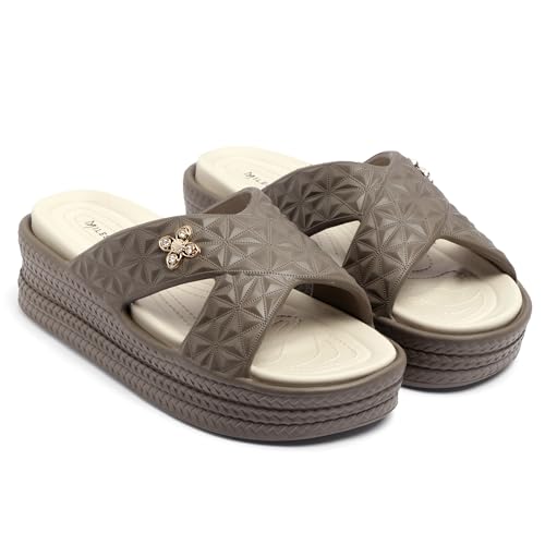 Image of ICONIC Women Sandals with Super Soft Insole | Ergonomic Footbed | Lightweight | Platform Heel | Cushioned Sole | Suggested by Doctors l Latest, Stylish and Trendy Slip-On for Girls and Ladies