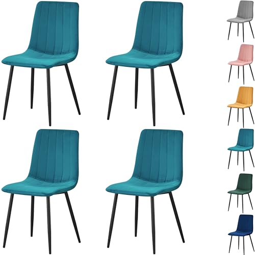 MOF Dining Chairs Set of 4, Velvet Dining Chair with Padded Seat and Backrest, Sturdy Metal Legs - Accent Chair for Kitchen, Dining Room, Lving Room or Home Office (Teal Stripe x 4 Chairs)
