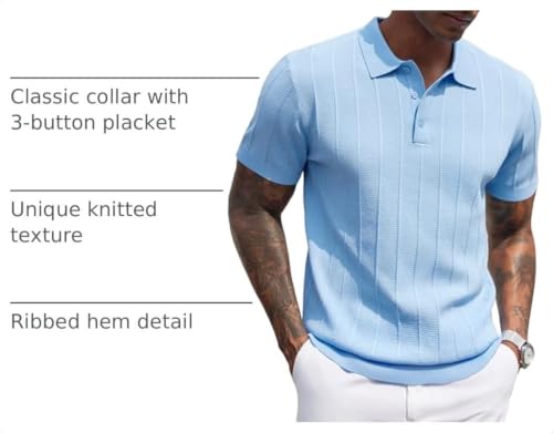 Image of COOFANDY Mens Knit Polo Shirts Short Sleeve Ribbed Textured Polo Shirt Lightweight Casual Golf Shirts Collared T Shirt