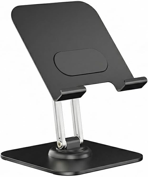 Metal Tablet Stand, Adjustable 360° Rotation Tablet Stand for Desk Compatible with 4-16" Tablet Office Accessories, Black